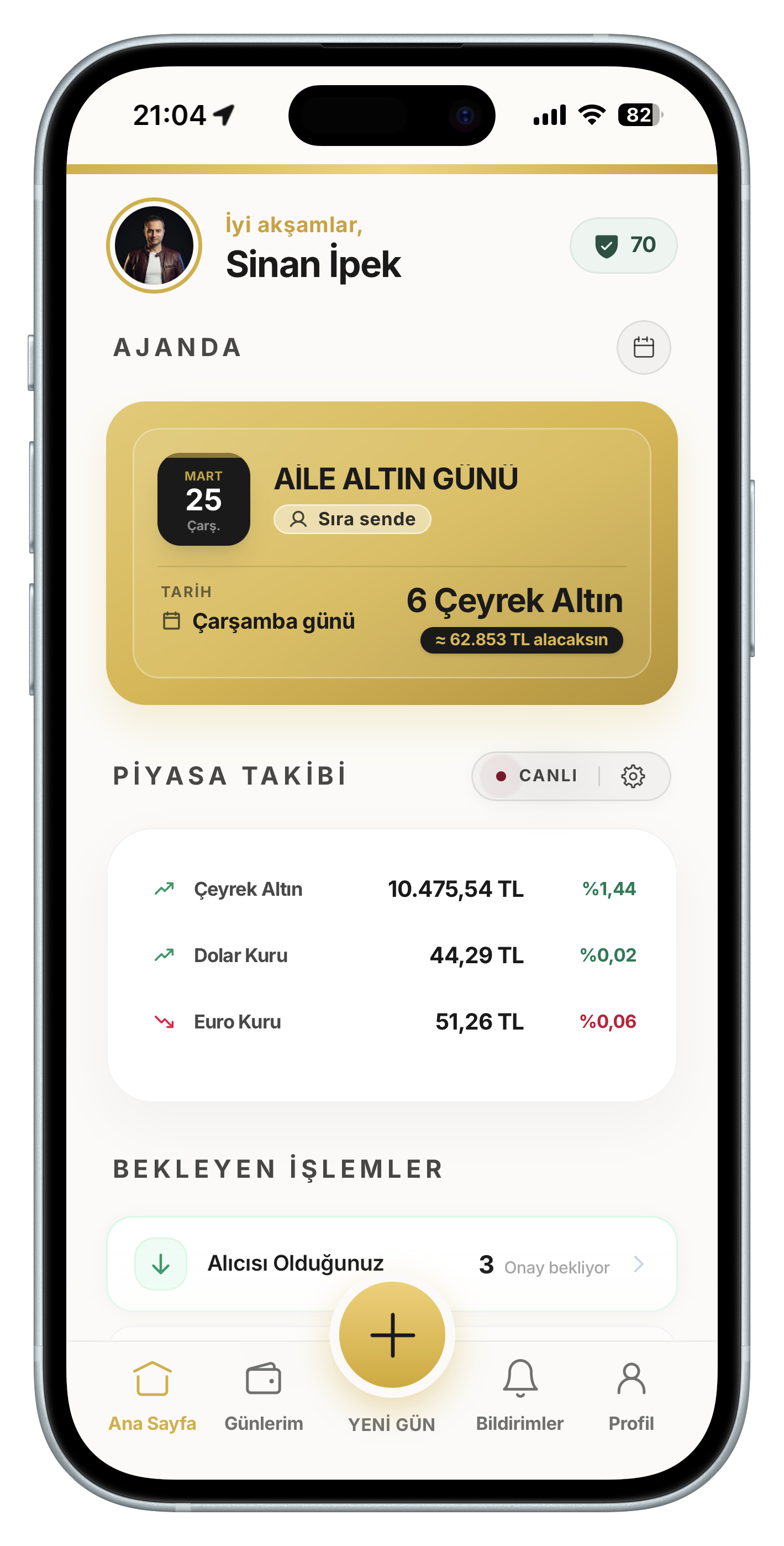Günüm Var Dashboard — Ajanda, Piyasa Takibi